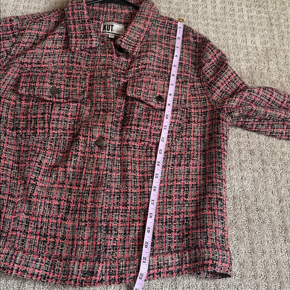 Kut from the Kloth pink tweed moto snap jacket size Large - Picture 9 of 9